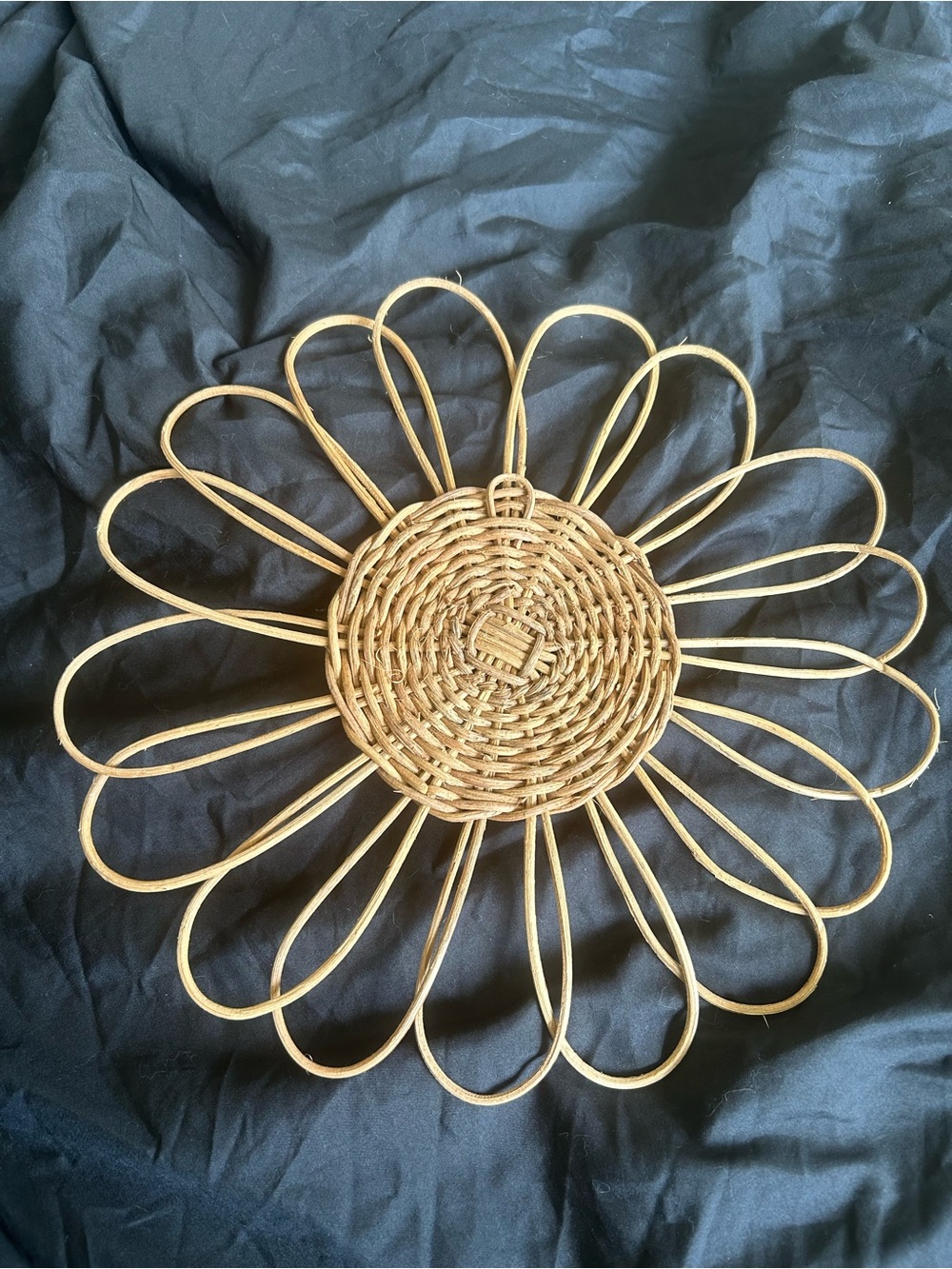 Woven Rattan Daisy Wall Accent - Natural Tan